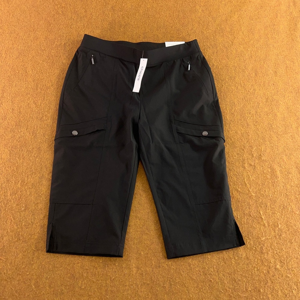 Chico's Womens 2 Black Zenergy Neema Cargo Crop Pants NWT